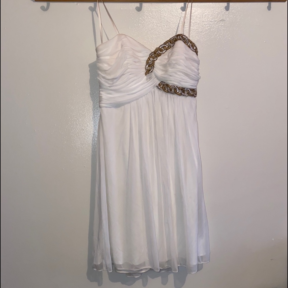 White Strapless Short Dress Gold Detail